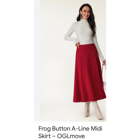 Brand New Women's Size Small Red Frog Button A Line Midi Skirt OGL Move